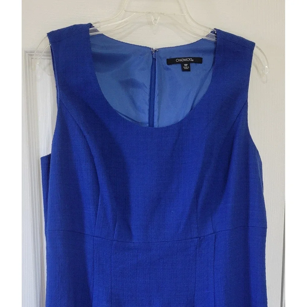 Chadwicks Royal Blue‎ Dress and Coat Set 2pc Textured Sheath Jacket 16P